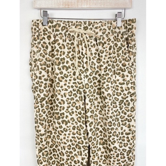 Caslon 100% Linen‎ Leopard Print Tulip Hem Pants, Beige Oyster - Size S - Picture 3 of 9